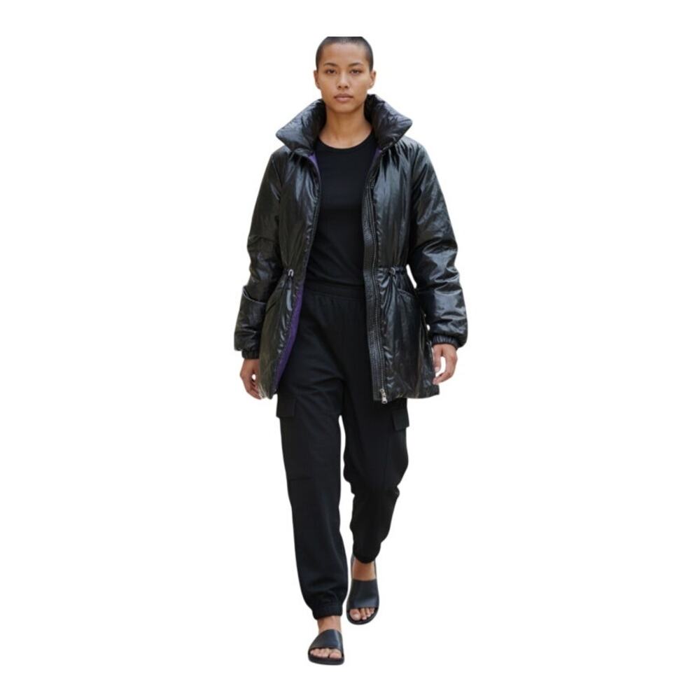 Simply Vera Wang 90s Black Utility Puffer Jacket with Purple Lining size Medium